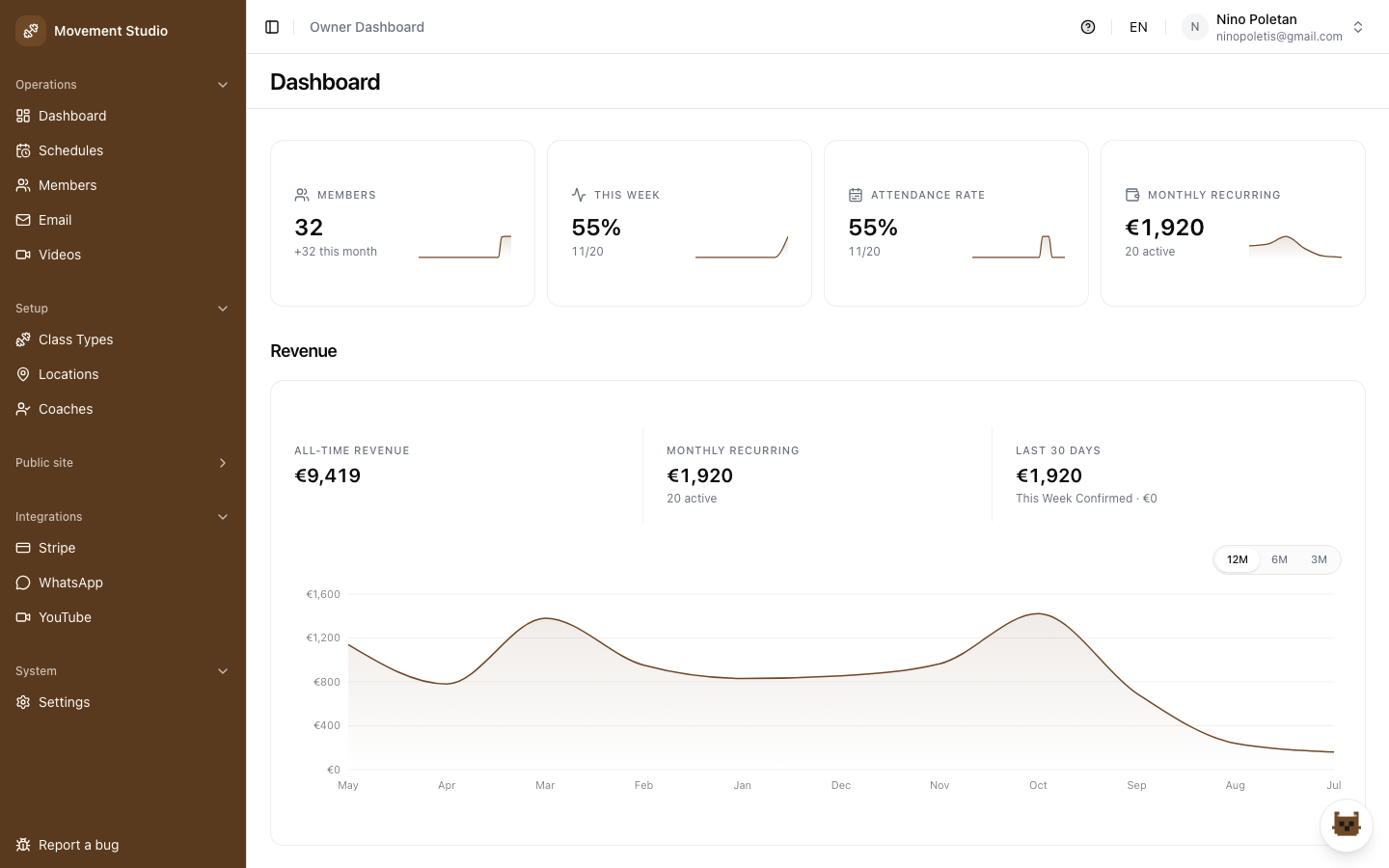 Studio OS owner dashboard
