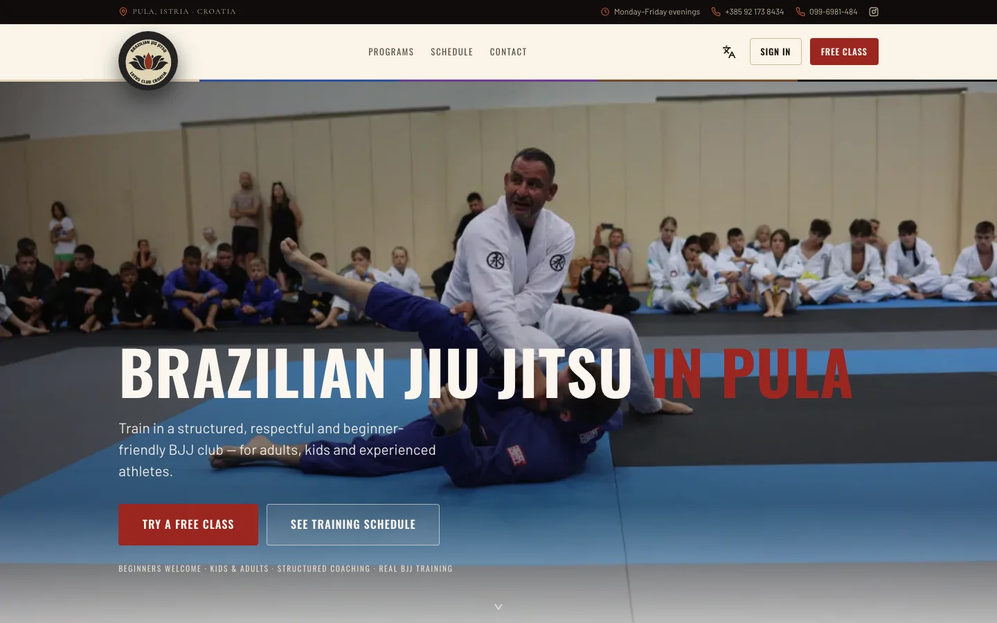 Die Website von Lotus Club Pula: Brazilian Jiu-Jitsu in Pula