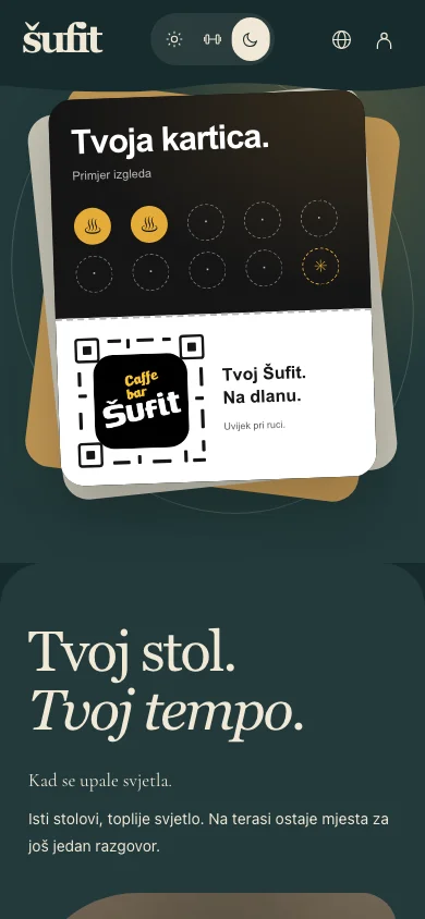 Šufit stranica na mobitelu: dio s karticom pića