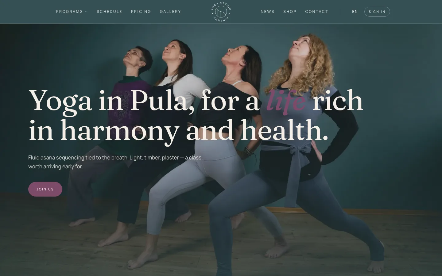 The Zanshin yoga studio website