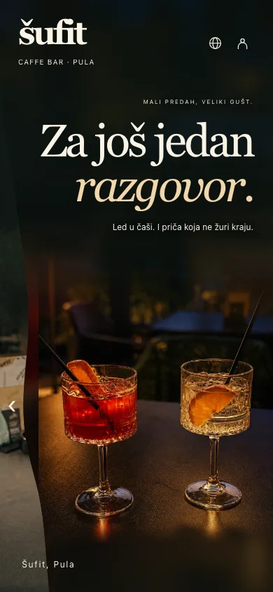 Šufit site on a phone, evening scene: two cocktails (Croatian)